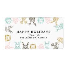 エッチングモダンスタイルウッドランド動物クリスマス