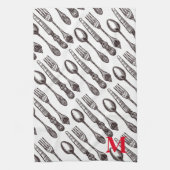 エッチングヴィンテージクラシック銀器グルメイニシャル キッチンタオル (縦)