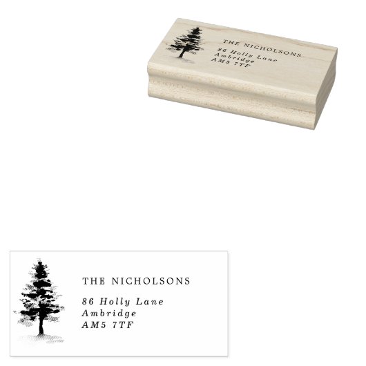 エッチング素朴された松の木の家族の住所ゴムスタム ラバースタンプ (押印)