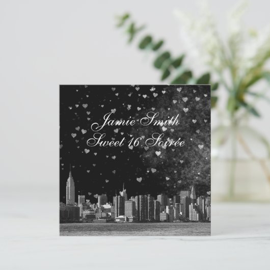エッチングNYCスカイラインブラックBG Whtハートスウィート16 SQ2 招待状 (スタンド正面)