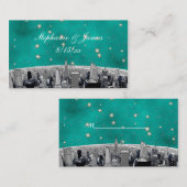 エッチングNYCスカイライン2ティール(緑がかった色)金ゴールドスター座席表 プレイスカード (正面/裏面)