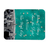 エッチングNYCスカイライン2ティール(緑がかった色)金ゴールドスター日付を保存 マグネット (横)