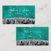 エッチングNYCスカイライン2ティール（緑がかった色）金ゴールドスター護衛カード プレイスカード (正面/裏面)