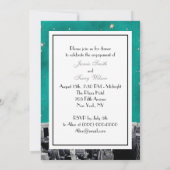 エッチングNYCスカイライン2ティール(緑がかった色)金ゴールドスターV婚約 招待状 (裏面)