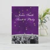 エッチングNYCスカイライン2紫金ゴールド星甘い16 V 招待状 (スタンド正面)