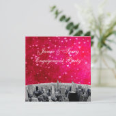 エッチングNYCスカイライン#2ピンク赤いハート婚約 招待状 (スタンド正面)