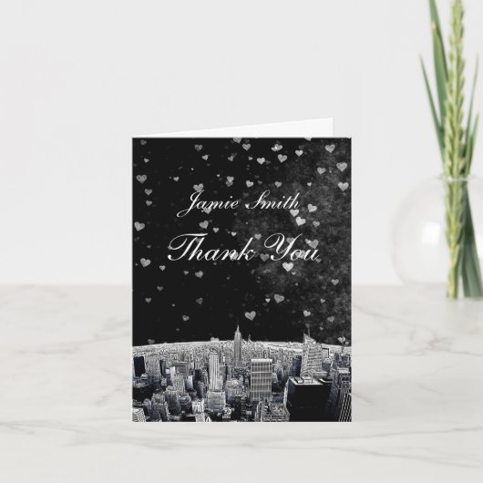 エッチングNYCスカイライン#2ブラックWhtハート有難う サンキューカード (正面)