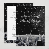 エッチングNYCスカイライン#2ブラックWht HrtブライダルショアV 招待状 (正面/裏面)