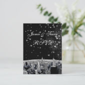 エッチングNYCスカイライン#2白黒ハートRSVP 1 インビテーションポストカード (スタンド正面)