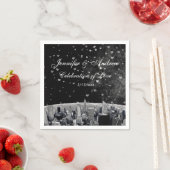 エッチングNYCスカイライン#2白黒結婚ハート スタンダードカクテルナプキン (インサイチュ)