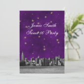 エッチングNYCスカイライン#3パープル金ゴールドスタースイート16 V 招待状 (スタンド正面)