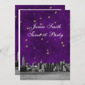 エッチングNYCスカイライン#3パープル金ゴールドスタースイート16 V 招待状 (正面/裏面)