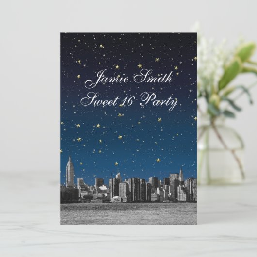 エッチングNYCスカイライン#3星空ブルーサンセット甘い16 V 招待状 (スタンド正面)