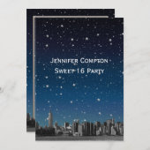エッチングNYCスカイライン#3V2スターリーブルーサンセットスウィート16 招待状 (正面/裏面)