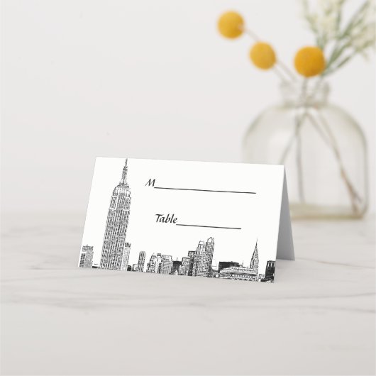 エッチングNYCスカイラインDIY BGカラーエスコートカード#3 プレイスカード (裏面)