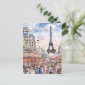 エッフェタワーアートと美しいパリ通りシーン ポストカード (スタンド正面)