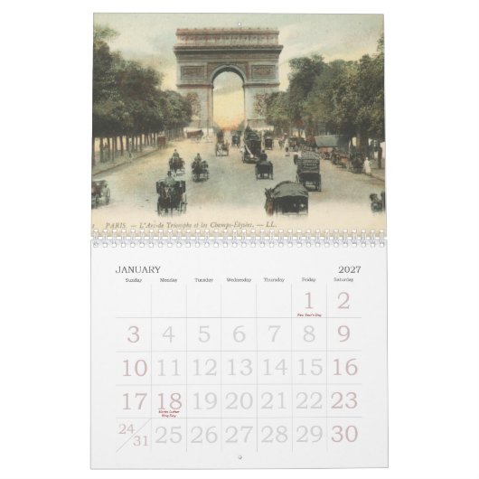 エッフェタワー、ヴィンテージPostcardsof Paris in theEa... カレンダー (1月 2027)