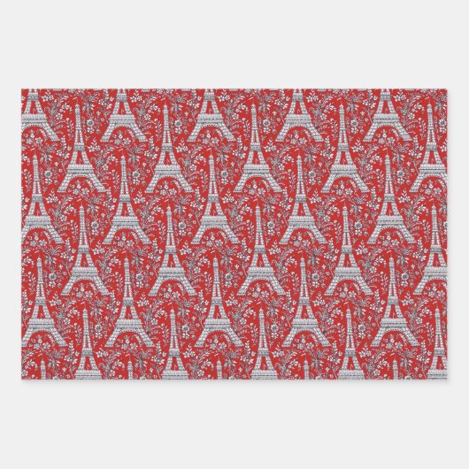 エッフェルの塔と花が赤と黒 ラッピングペーパーシート (正面)