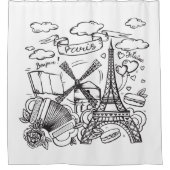 エッフェルエレガントタワーパリの手描きアート作品 シャワーカーテン (正面)