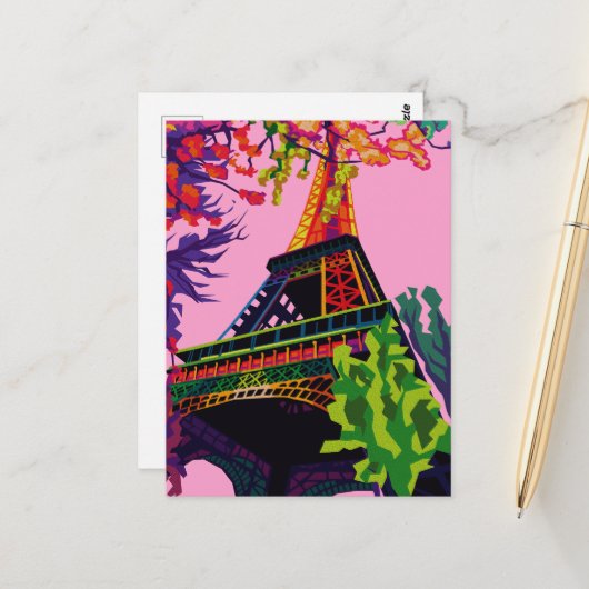 エッフェルカラフルタワーお祝い ポストカード (正面/裏面インサイチュ)