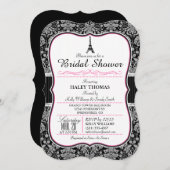エッフェルタエレガントワーブライダルシャワー;ブラックダマスク 招待状 (正面/裏面)