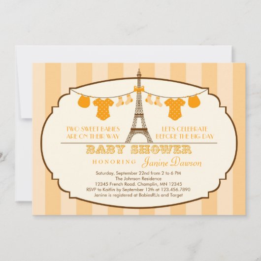 エッフェルタフランスのワーツインベビーシャワー招待状 招待状 (正面)