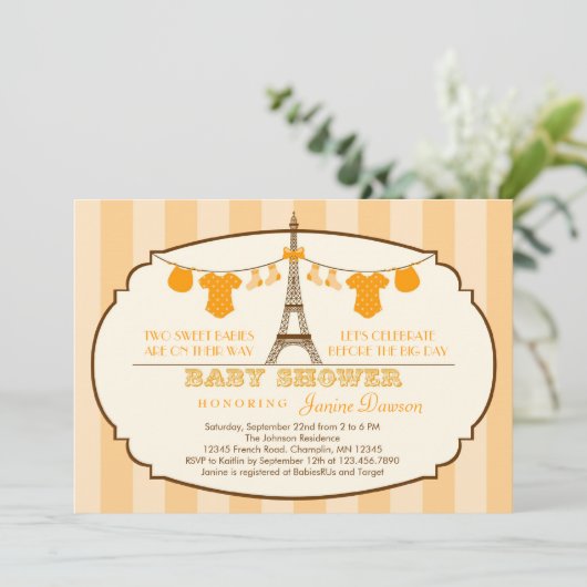 エッフェルタフランスのワーツインベビーシャワー招待状 招待状 (スタンド正面)