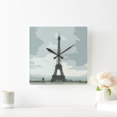 エッフェルタワーが曇り夜 スクエア壁時計 (ホーム)