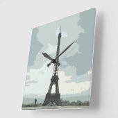 エッフェルタワーが曇り夜 スクエア壁時計 (傾斜)