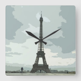 エッフェルタワーが曇り夜 スクエア壁時計