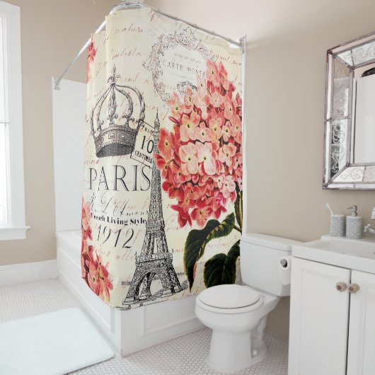 エッフェルタワーとアジサイ シャワーカーテン (インサイチュ)