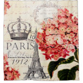 エッフェルタワーとアジサイ シャワーカーテン (正面)