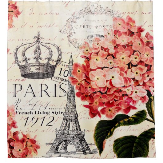 エッフェルタワーとアジサイ シャワーカーテン (正面)