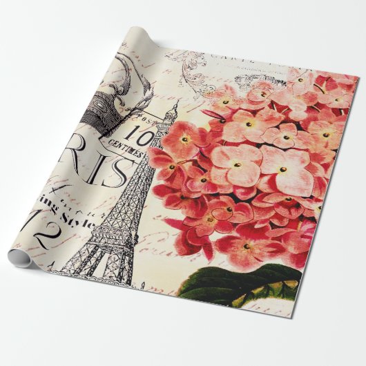 エッフェルタワーとアジサイ ラッピングペーパー (アンロールド)