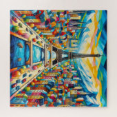 エッフェルタワーとカラフル絵を描建物 ジグソーパズル (横)