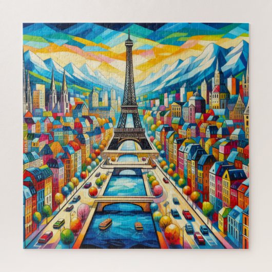 エッフェルタワーとカラフル絵を描建物 ジグソーパズル (縦)