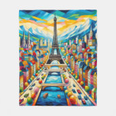 エッフェルタワーとカラフル絵を描建物 フリースブランケット (正面)