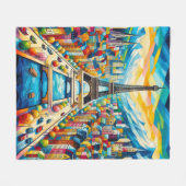 エッフェルタワーとカラフル絵を描建物 フリースブランケット (正面(横))