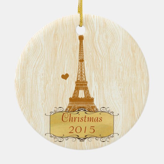 エッフェルタワーとクリスマスファミリーフォト セラミックオーナメント (裏面)