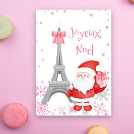 エッフェルタワーとサンタピンクパリクリスマス シーズンカード