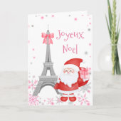 エッフェルタワーとサンタピンクパリクリスマス シーズンカード (正面)