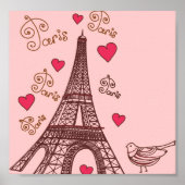 エッフェルタワーとハートズインピンク ポスター (正面)