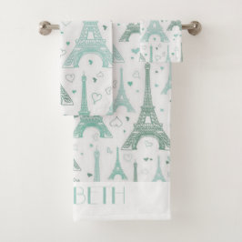 エッフェルタワーとハート パーソナライズされた バスタオルセット