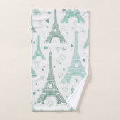 エッフェルタワーとハート パーソナライズされた バスタオルセット (ハンドタオル)