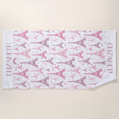 エッフェルタワーとハート パーソナライズされた ビーチタオル (正面)