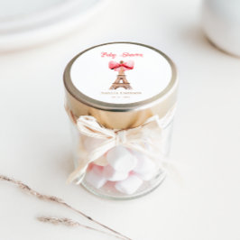 エッフェルタワーとピンクボウパリベビーシャワー ラウンドシール