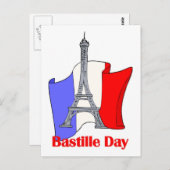エッフェルタワーとフランスのフラッグバスティーリデイティーズ ポストカード (正面/裏面)