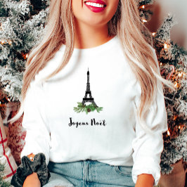 エッフェルタワーとフランスのJoyeux Noelクリスマス Tシャツ