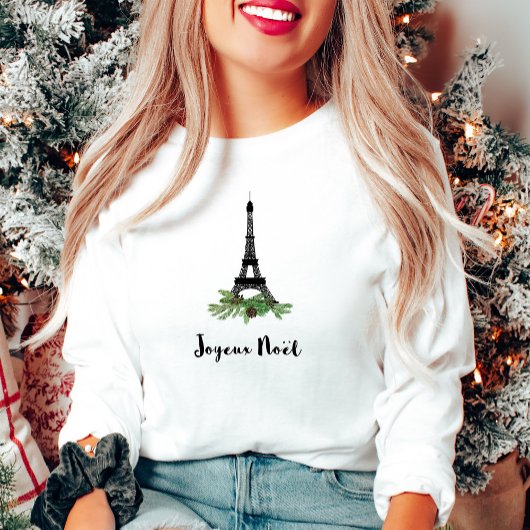 エッフェルタワーとフランスのJoyeux Noelクリスマス Tシャツ