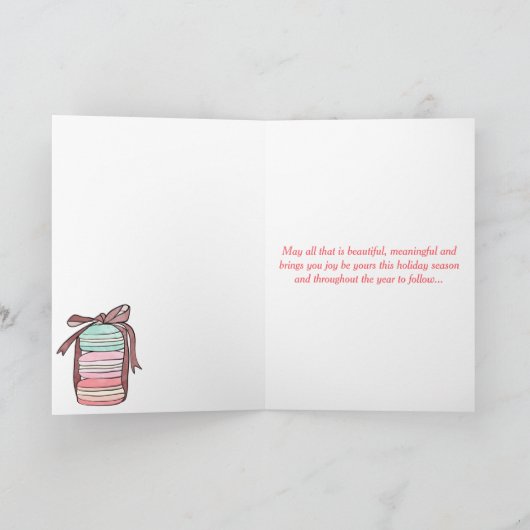 エッフェルタワーとマカロン温かいメリークリスマス シーズンカード (内部)